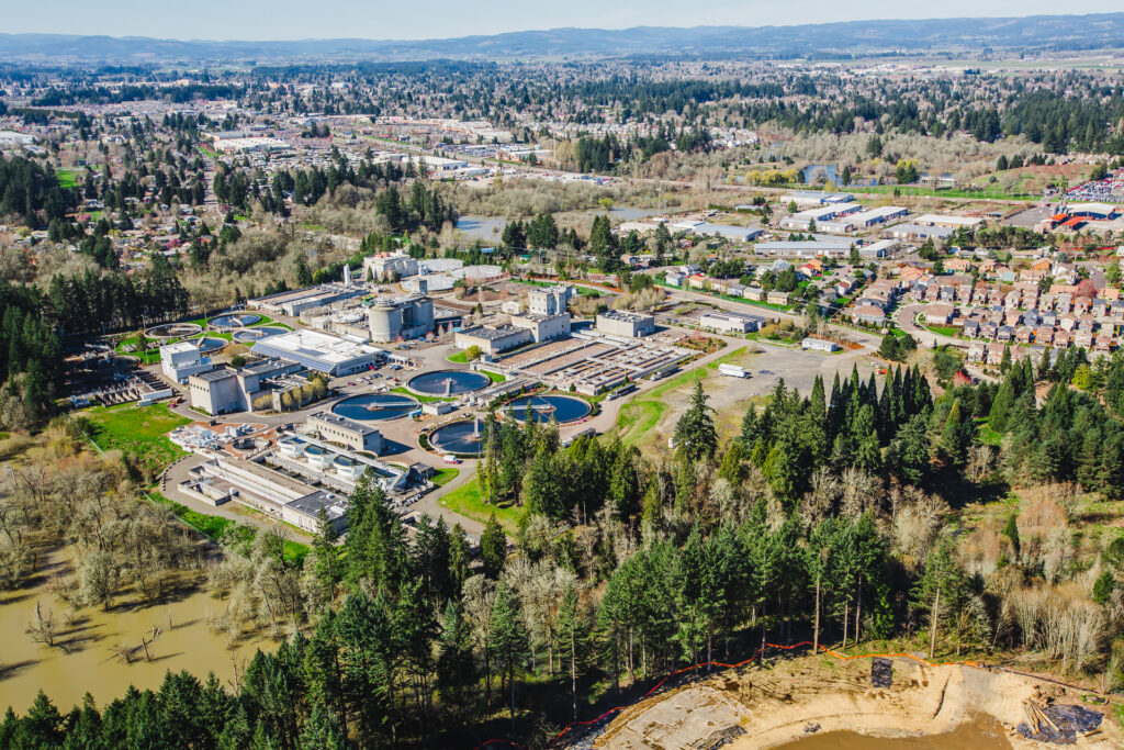 an aerial view of the rock creek water resource recovery facility.
