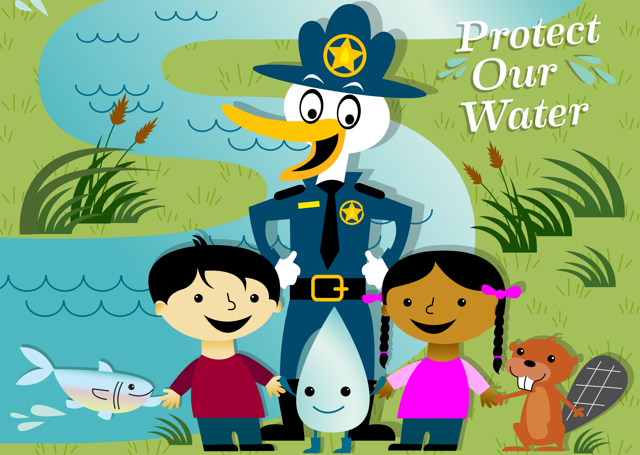 River Rangers booklet cover shows animated animals and kids standing in front of a river with the words 